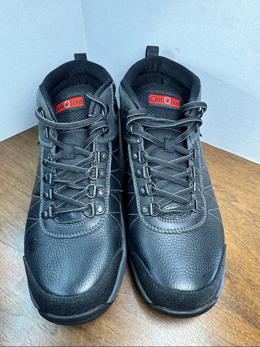 OrthoFeet Men's Hunter Waterproof Black Leather Work Lace-up Boots Shoes, 9D